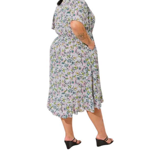 NEW TORRID Wrap Dress 2X Midi Pockets Swiss Dot Flutter Sleeve Surplice V-Neck - Picture 4 of 7